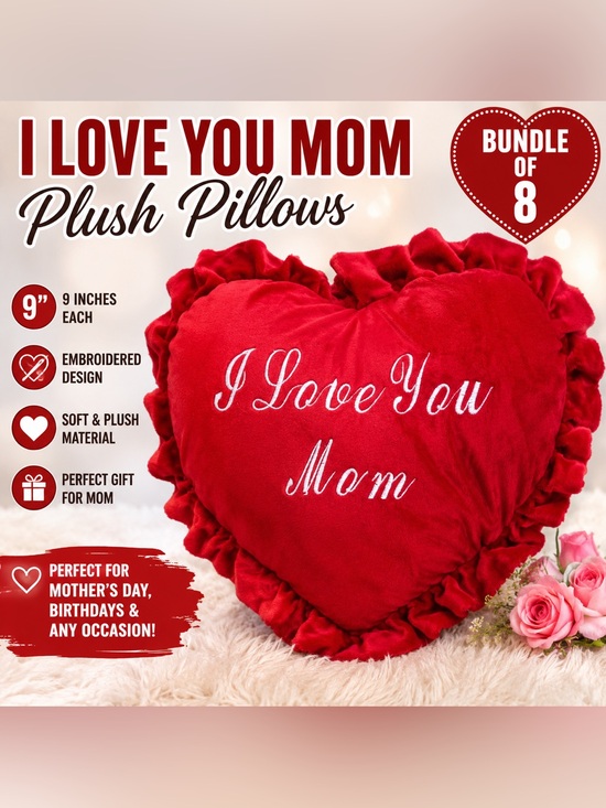 Other - 8- “I Love You Mom” Plush Throw Pillows | 9” Red Heart Cushions